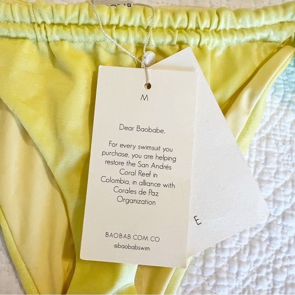 NEW NWT Baobab Lula Yellow Metallic Side Tie Swim Bikini Bottom Medium M - Picture 7 of 8